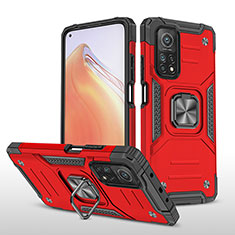 Custodia Silicone e Plastica Opaca Cover con Magnetico Anello Supporto MQ1 per Xiaomi Mi 10T 5G Rosso