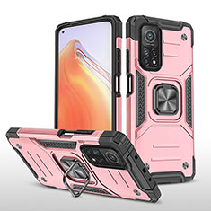 Custodia Silicone e Plastica Opaca Cover con Magnetico Anello Supporto MQ1 per Xiaomi Mi 10T Pro 5G Oro Rosa