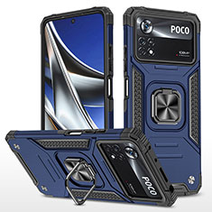 Custodia Silicone e Plastica Opaca Cover con Magnetico Anello Supporto MQ1 per Xiaomi Poco X4 Pro 5G Blu