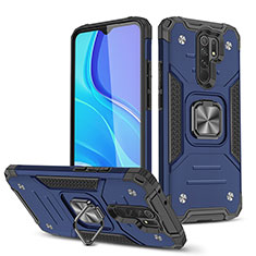 Custodia Silicone e Plastica Opaca Cover con Magnetico Anello Supporto MQ1 per Xiaomi Redmi 9 Blu