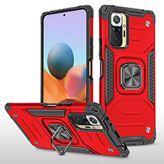 Custodia Silicone e Plastica Opaca Cover con Magnetico Anello Supporto MQ1 per Xiaomi Redmi Note 10 Pro Max Rosso
