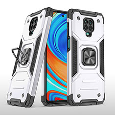 Custodia Silicone e Plastica Opaca Cover con Magnetico Anello Supporto MQ1 per Xiaomi Redmi Note 9 Pro Argento