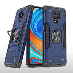 Custodia Silicone e Plastica Opaca Cover con Magnetico Anello Supporto MQ1 per Xiaomi Redmi Note 9 Pro Blu