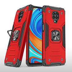 Custodia Silicone e Plastica Opaca Cover con Magnetico Anello Supporto MQ1 per Xiaomi Redmi Note 9 Pro Rosso