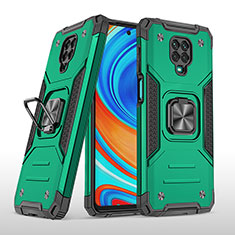 Custodia Silicone e Plastica Opaca Cover con Magnetico Anello Supporto MQ1 per Xiaomi Redmi Note 9 Pro Verde Notte