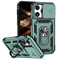 Custodia Silicone e Plastica Opaca Cover con Magnetico Anello Supporto MQ2 per Apple iPhone 14 Pro Max Verde