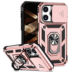 Custodia Silicone e Plastica Opaca Cover con Magnetico Anello Supporto MQ2 per Apple iPhone 14 Pro Oro Rosa