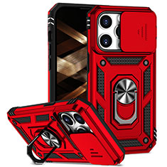 Custodia Silicone e Plastica Opaca Cover con Magnetico Anello Supporto MQ2 per Apple iPhone 15 Pro Rosso