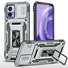 Custodia Silicone e Plastica Opaca Cover con Magnetico Anello Supporto MQ2 per Motorola Moto Edge 30 Neo 5G Argento
