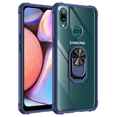 Custodia Silicone e Plastica Opaca Cover con Magnetico Anello Supporto MQ2 per Samsung Galaxy A10s Blu