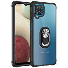 Custodia Silicone e Plastica Opaca Cover con Magnetico Anello Supporto MQ2 per Samsung Galaxy A12 5G Argento e Nero