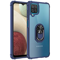 Custodia Silicone e Plastica Opaca Cover con Magnetico Anello Supporto MQ2 per Samsung Galaxy A12 5G Blu