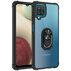 Custodia Silicone e Plastica Opaca Cover con Magnetico Anello Supporto MQ2 per Samsung Galaxy A12 5G Nero