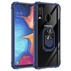 Custodia Silicone e Plastica Opaca Cover con Magnetico Anello Supporto MQ2 per Samsung Galaxy A20e Blu