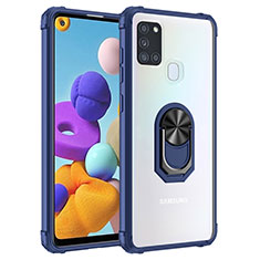 Custodia Silicone e Plastica Opaca Cover con Magnetico Anello Supporto MQ2 per Samsung Galaxy A21s Blu