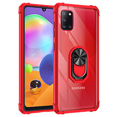 Custodia Silicone e Plastica Opaca Cover con Magnetico Anello Supporto MQ2 per Samsung Galaxy A31 Rosso