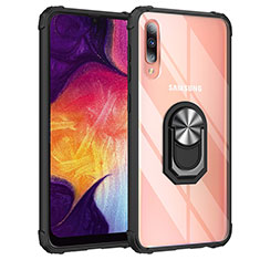 Custodia Silicone e Plastica Opaca Cover con Magnetico Anello Supporto MQ2 per Samsung Galaxy A50S Argento e Nero