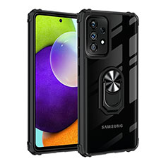 Custodia Silicone e Plastica Opaca Cover con Magnetico Anello Supporto MQ2 per Samsung Galaxy A52 4G Nero