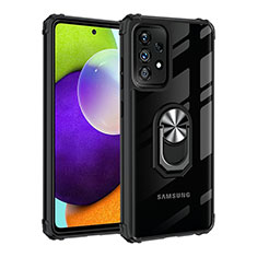 Custodia Silicone e Plastica Opaca Cover con Magnetico Anello Supporto MQ2 per Samsung Galaxy A52s 5G Argento e Nero