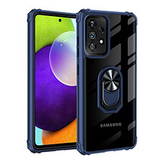 Custodia Silicone e Plastica Opaca Cover con Magnetico Anello Supporto MQ2 per Samsung Galaxy A72 5G Blu
