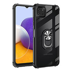 Custodia Silicone e Plastica Opaca Cover con Magnetico Anello Supporto MQ2 per Samsung Galaxy F42 5G Argento e Nero