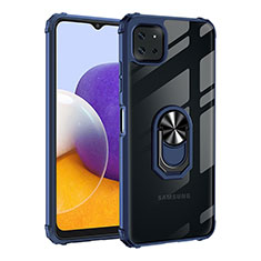 Custodia Silicone e Plastica Opaca Cover con Magnetico Anello Supporto MQ2 per Samsung Galaxy F42 5G Blu