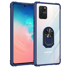 Custodia Silicone e Plastica Opaca Cover con Magnetico Anello Supporto MQ2 per Samsung Galaxy S10 Lite Blu