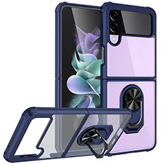 Custodia Silicone e Plastica Opaca Cover con Magnetico Anello Supporto MQ2 per Samsung Galaxy Z Flip3 5G Blu