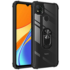 Custodia Silicone e Plastica Opaca Cover con Magnetico Anello Supporto MQ2 per Xiaomi Redmi 9 India Nero