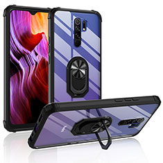 Custodia Silicone e Plastica Opaca Cover con Magnetico Anello Supporto MQ2 per Xiaomi Redmi 9 Prime India Nero