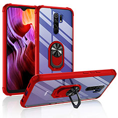 Custodia Silicone e Plastica Opaca Cover con Magnetico Anello Supporto MQ2 per Xiaomi Redmi 9 Rosso