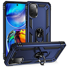 Custodia Silicone e Plastica Opaca Cover con Magnetico Anello Supporto MQ3 per Motorola Moto E32 Blu