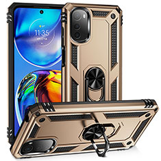 Custodia Silicone e Plastica Opaca Cover con Magnetico Anello Supporto MQ3 per Motorola Moto E32 Oro