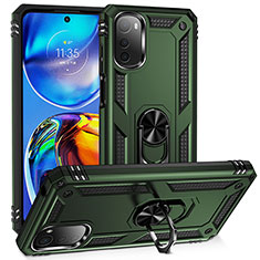 Custodia Silicone e Plastica Opaca Cover con Magnetico Anello Supporto MQ3 per Motorola Moto E32 Verde