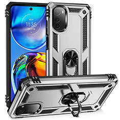 Custodia Silicone e Plastica Opaca Cover con Magnetico Anello Supporto MQ3 per Motorola Moto E32s Argento