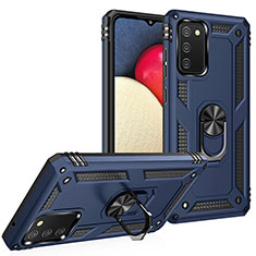 Custodia Silicone e Plastica Opaca Cover con Magnetico Anello Supporto MQ3 per Samsung Galaxy A02s Blu