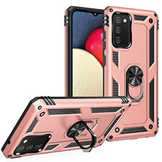 Custodia Silicone e Plastica Opaca Cover con Magnetico Anello Supporto MQ3 per Samsung Galaxy A02s Oro Rosa
