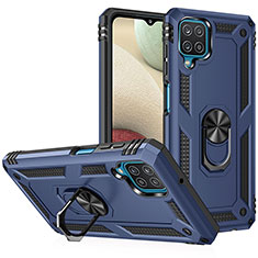 Custodia Silicone e Plastica Opaca Cover con Magnetico Anello Supporto MQ3 per Samsung Galaxy A12 Blu