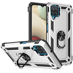 Custodia Silicone e Plastica Opaca Cover con Magnetico Anello Supporto MQ3 per Samsung Galaxy A12 Nacho Argento