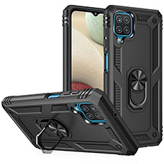 Custodia Silicone e Plastica Opaca Cover con Magnetico Anello Supporto MQ3 per Samsung Galaxy A12 Nacho Nero