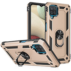 Custodia Silicone e Plastica Opaca Cover con Magnetico Anello Supporto MQ3 per Samsung Galaxy A12 Nacho Oro