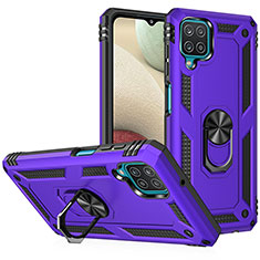 Custodia Silicone e Plastica Opaca Cover con Magnetico Anello Supporto MQ3 per Samsung Galaxy A12 Nacho Viola