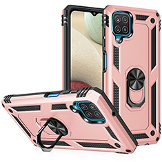 Custodia Silicone e Plastica Opaca Cover con Magnetico Anello Supporto MQ3 per Samsung Galaxy A12 Oro Rosa