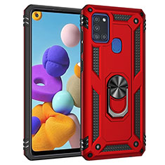 Custodia Silicone e Plastica Opaca Cover con Magnetico Anello Supporto MQ3 per Samsung Galaxy A21s Rosso