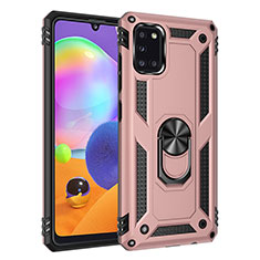 Custodia Silicone e Plastica Opaca Cover con Magnetico Anello Supporto MQ3 per Samsung Galaxy A31 Oro Rosa