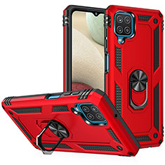 Custodia Silicone e Plastica Opaca Cover con Magnetico Anello Supporto MQ3 per Samsung Galaxy F12 Rosso