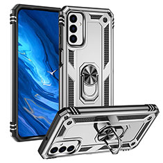 Custodia Silicone e Plastica Opaca Cover con Magnetico Anello Supporto MQ3 per Samsung Galaxy F23 5G Argento