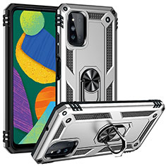 Custodia Silicone e Plastica Opaca Cover con Magnetico Anello Supporto MQ3 per Samsung Galaxy F52 5G Argento
