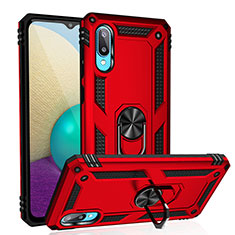 Custodia Silicone e Plastica Opaca Cover con Magnetico Anello Supporto MQ3 per Samsung Galaxy M02 Rosso