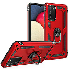 Custodia Silicone e Plastica Opaca Cover con Magnetico Anello Supporto MQ3 per Samsung Galaxy M02s Rosso